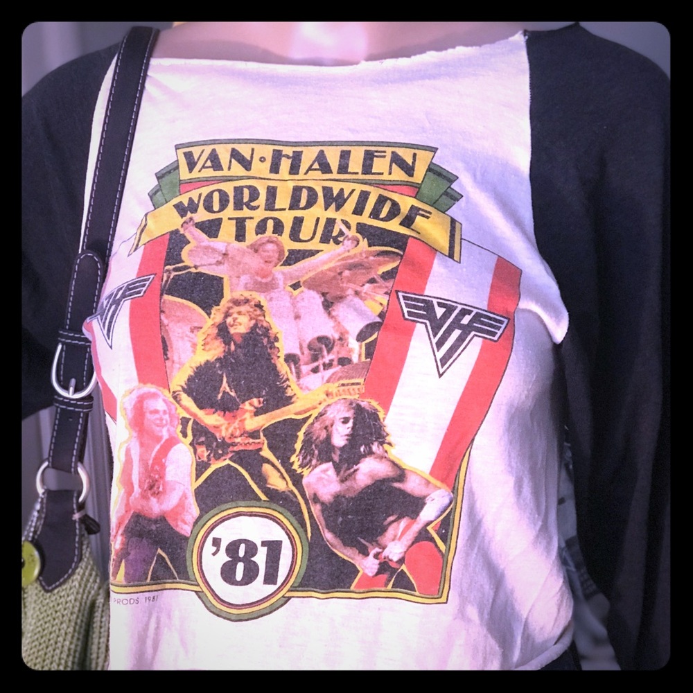 Thrashed 1981 Van Halen raglan concert shirt paper thin vintage band tee grunge
